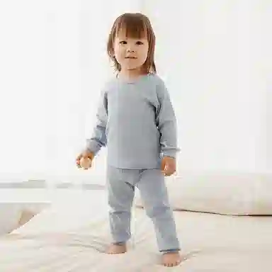 童泰宝宝内衣套装春秋季男童女童家居服上衣高腰裤子儿童睡衣坑条