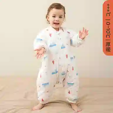 婴儿睡袋冬季宝宝夹棉睡衣分腿连体衣加厚防惊跳防踢被