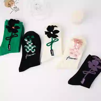 品彩 薄款透气立体花朵中筒袜 女款