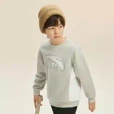 安踏儿童 简约字母圆领套头舒适百搭长袖卫衣 淡青灰 青少年