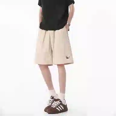 行更远 多巴胺可爱腊肠狗刺绣五分裤高街痞帅松弛感凉感速干透气冰丝宽松百搭舒适日常通勤伞兵休闲短裤 男女同款