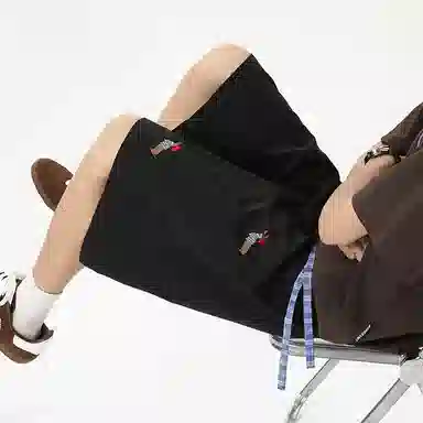行更远 美式高街双腰头抽绳设计可爱腊肠狗刺绣五分裤户外运动骑行沙滩凉感透气宽松百搭慵懒舒适垂感日常通勤休闲短裤 男女同款