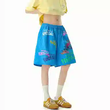 行更远 多巴胺蓝色字母印花五分裤夏季潮牌户外运动海边凉感速干沙滩裤宽松百搭舒适休闲短裤 男女同款