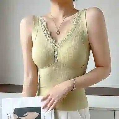 品彩 无痕蕾丝性感美背打底上衣背心吊带 女款