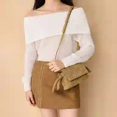 CHARLES&KEITH Woven Suede Small Shoulder Bag Sand Cotton Candy