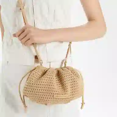 Charles & Keith Woven Chain Bucket Bag Beige