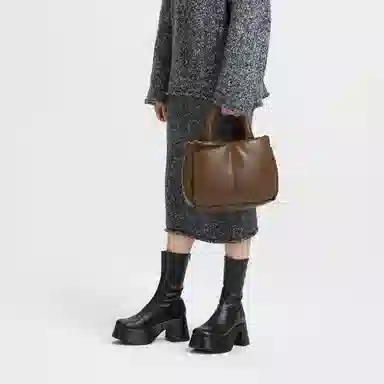 CHARLES&KEITH Noir Dark Brown Medium PU Shoulder Bag