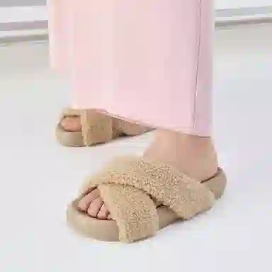 CHARLES&KEITH Plush Cross Strap Slides