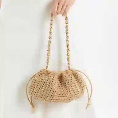 Charles & Keith Woven Chain Bucket Bag Beige