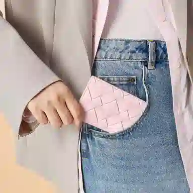 CHARLES&KEITH Soft Woven Card Holder Cotton Candy Pink Black