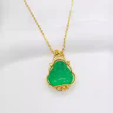 幸囍礼 大肚佛弥勒佛 笑口常开守护 精致小众佛公锁骨链 玉髓 玉石项链 男女同款情侣款