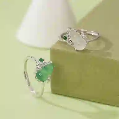 幸囍礼 清透玉石葫芦  新中式福禄双全 小众如意呈祥轻奢气质开口 玉髓 戒指 男女同款情侣款