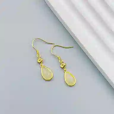 幸囍礼 元宝水滴 清冷感中式 高级极简风耳坠 和田玉耳环 青白玉 男女同款情侣款