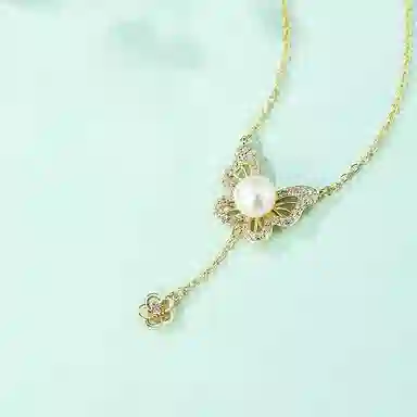 幸囍礼 梦幻蝴蝶流苏小花 花蝶之约森系甜美氛围感可爱温柔风 日常通勤百搭 淡水珍珠 项链 男女同款情侣款