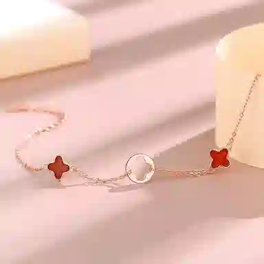 幸囍礼 四叶草经典可调节 在逃公主招财转运幸运草 甜蜜 玛瑙 手链 男女同款情侣款