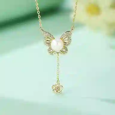 幸囍礼 梦幻蝴蝶流苏小花 花蝶之约森系甜美氛围感可爱温柔风 日常通勤百搭 淡水珍珠 项链 男女同款情侣款