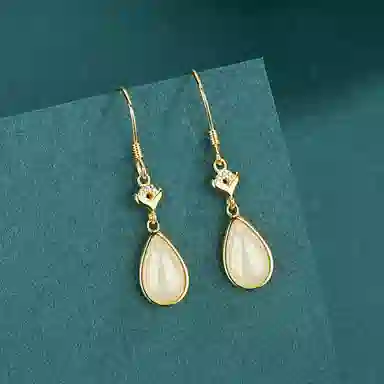 幸囍礼 元宝水滴 清冷感中式 高级极简风耳坠 和田玉耳环 青白玉 男女同款情侣款