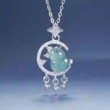 幸囍礼 星月葫芦锁骨链 清冷精致温婉招财纳福吊坠 轻奢高级感平安顺遂优雅颈饰 事业顺利富贵 豆种 翡翠项链 男女同款情侣款