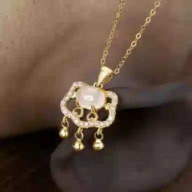 幸囍礼 新中式纳福平安锁 国风闪耀祥云如意招财锁骨链 新中式古风气质优雅温柔轻奢高级感 玉髓 玉石项链 女款