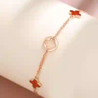 幸囍礼 四叶草经典可调节 在逃公主招财转运幸运草 甜蜜 玛瑙 手链 男女同款情侣款