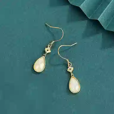 幸囍礼 元宝水滴 清冷感中式 高级极简风耳坠 和田玉耳环 青白玉 男女同款情侣款