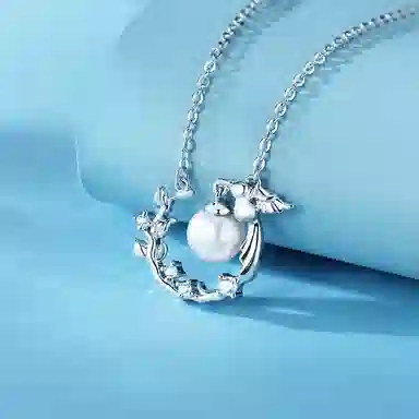 幸囍礼 蓝桉与鸟 甜美森系花环绕灵动浪漫轻奢 淡水珍珠 项链 男女同款情侣款