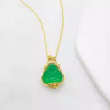 幸囍礼 大肚佛弥勒佛 笑口常开守护 精致小众佛公锁骨链 玉髓 玉石项链 男女同款情侣款