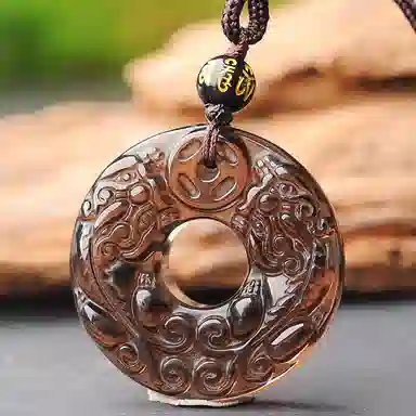 幸囍礼 国潮雕刻新中式招财转运貔平安扣吊坠 呈祥如意瑞兽玉佩挂坠 本命年优雅平安纳福 黑曜石 玉石项链 男女同款情侣款