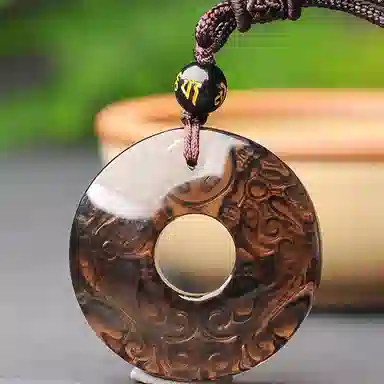 幸囍礼 国潮雕刻新中式招财转运貔平安扣吊坠 呈祥如意瑞兽玉佩挂坠 本命年优雅平安纳福 黑曜石 玉石项链 男女同款情侣款