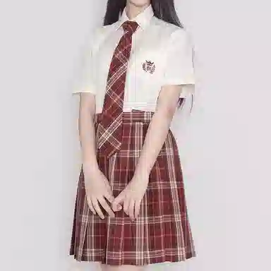 豹了个猫 格子高腰宽松短款百褶半身裙裙装制服 女款