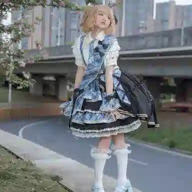 豹了个猫 赤月打歌服洛丽塔法式洋装连衣裙萝莉装 蓝色