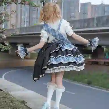 豹了个猫 赤月打歌服洛丽塔法式洋装连衣裙萝莉装 蓝色