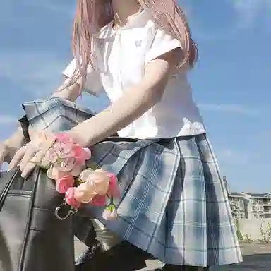 豹了个猫 格子短款高腰宽松百褶裙制服裙装