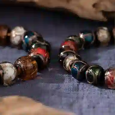 色菲尔 国潮招财串珠五彩吞金兽 新中式设计 好运连连上岸 琉璃 玉石手串 男女同款情侣款