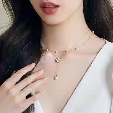 色菲尔 双层山茶花珍珠 合金轻奢小众 高级感 项链 女款