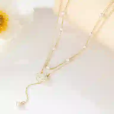 色菲尔 双层山茶花珍珠 合金轻奢小众 高级感 项链 女款