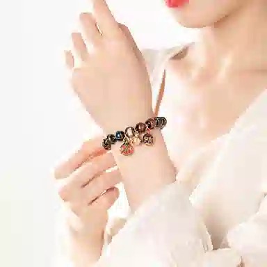 色菲尔 国潮招财串珠五彩吞金兽 新中式设计 好运连连上岸 琉璃 玉石手串 男女同款情侣款