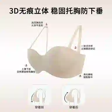 小甜崽 半杯无痕防滑无肩带小胸聚拢显大无钢圈文胸 女款 奶肌白
