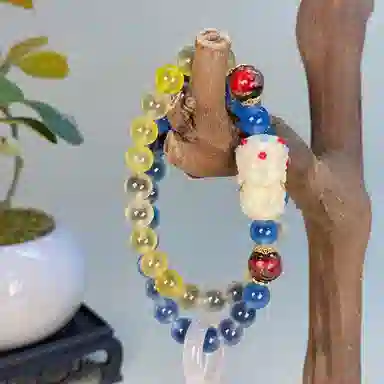 鲤晶 园学院风 象牙果 青春溏心双圈 琉璃 玉石手串 男女同款情侣款 琉璃