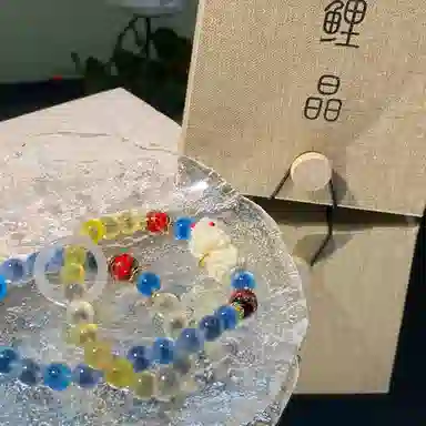 鲤晶 园学院风 象牙果 青春溏心双圈 琉璃 玉石手串 男女同款情侣款 琉璃