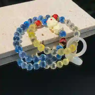 鲤晶 园学院风 象牙果 青春溏心双圈 琉璃 玉石手串 男女同款情侣款 琉璃