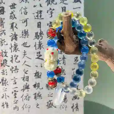 鲤晶 园学院风 象牙果 青春溏心双圈 琉璃 玉石手串 男女同款情侣款 琉璃