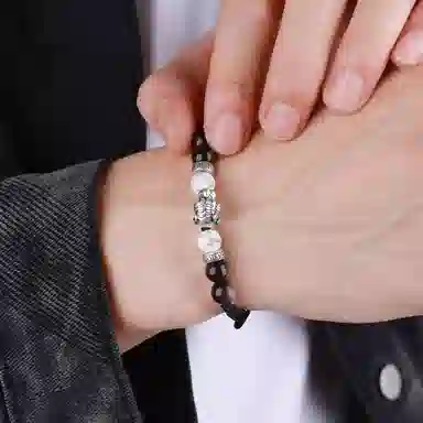 宝瑕 一夜豹富小众简约新中式国潮 黑曜石 手链 男款