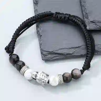 宝瑕 一夜豹富小众简约新中式国潮 黑曜石 手链 男款