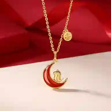 宝瑕 萌龙红色生肖龙 玛瑙 项链 女款