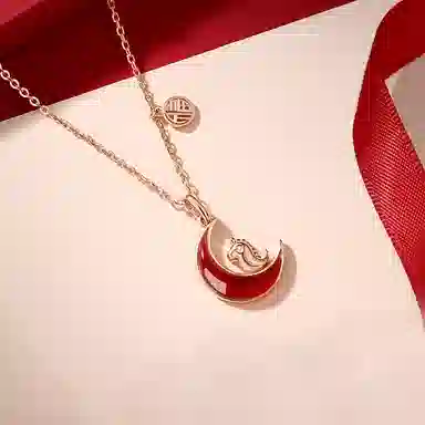 宝瑕 萌龙红色生肖龙 玛瑙 项链 女款