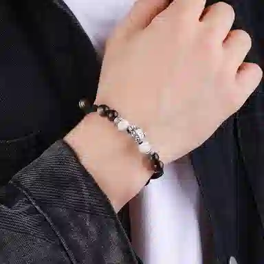 宝瑕 一夜豹富小众简约新中式国潮 黑曜石 手链 男款