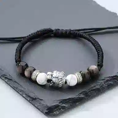 宝瑕 一夜豹富小众简约新中式国潮 黑曜石 手链 男款