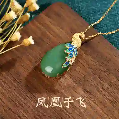 陌阡雪 新中式国风凤凰于飞简约大气 轻奢 百搭#好运 琉璃 玉石项链 男女同款情侣款