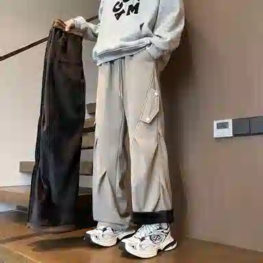悍戈 嘻哈机能风工装卫裤 宽松微喇阔腿 时尚百搭 加绒保暖休闲裤 男女同款